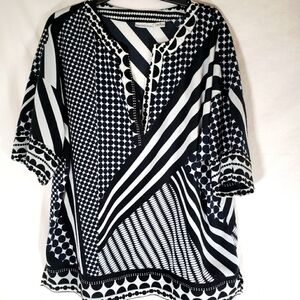 Liz Claiborne Black And White Short Sleeve Blouse Sz XL
